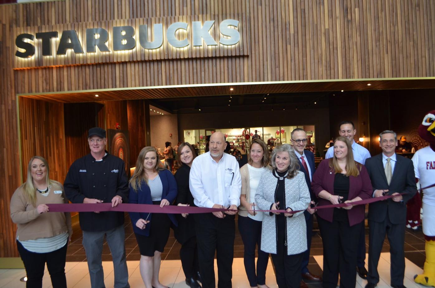 Aladdin employees ribbon cutting at Starbucks